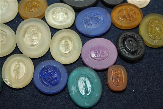 A collection of thirty seven various unmounted hardstone and glass Grand Tour intaglios, largest 1.5in.